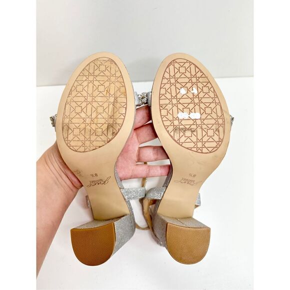 Badgley Mischka Sandals Womens Size 8.5 Silver Block Heel Open Toe‎ Embellished - Picture 9 of 9